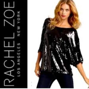 Rachel Zoe Shimmering Black Sequin Blouse With Dolman Sleeves